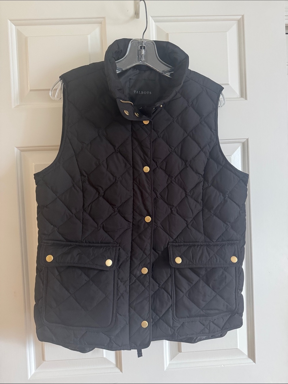 Talbots Black Quilted Vest with Gold-Tone Buttons